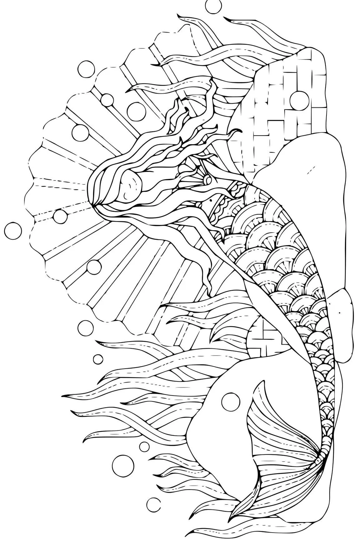 Coloriage Belle Sirène Imprimable Aux Cheveux Longs - Sirène à imprimer