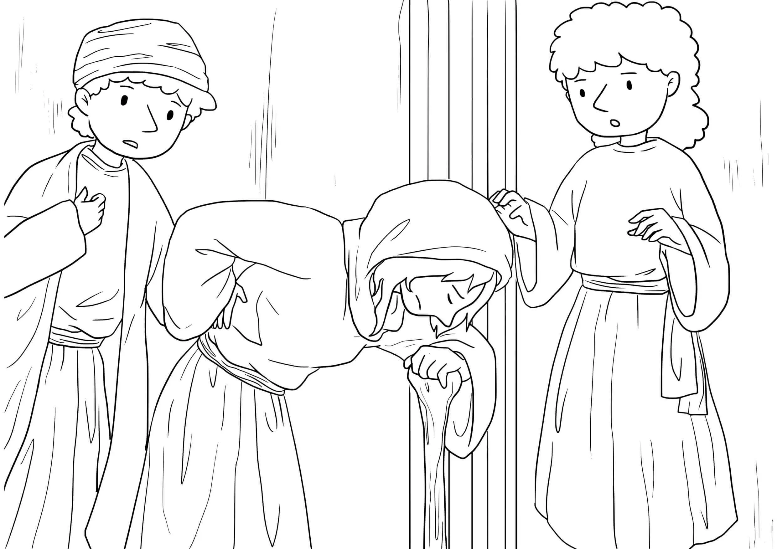 Coloriage Miracle de la femme infirme - Évangile - Jésus à imprimer