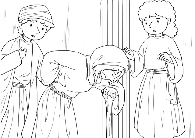 Coloriage Miracle de la femme infirme - Évangile - Jésus à imprimer