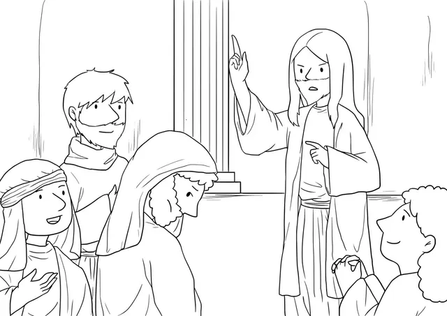 Coloriage Femme guérie par Jésus dans le temple - Jésus à imprimer