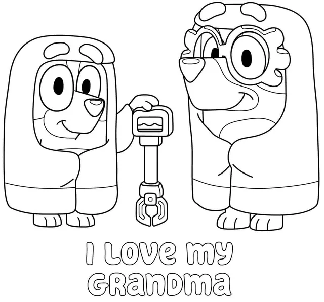 Coloriage Bluey Jaime Ma Grand Mère - Bluey à imprimer