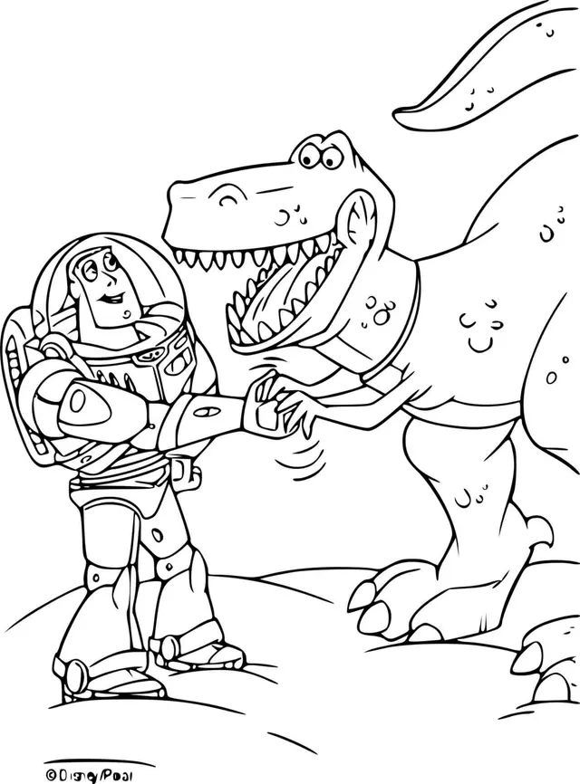 Ausmalbild Buzz Lightyear und Rex zum Ausdrucken
