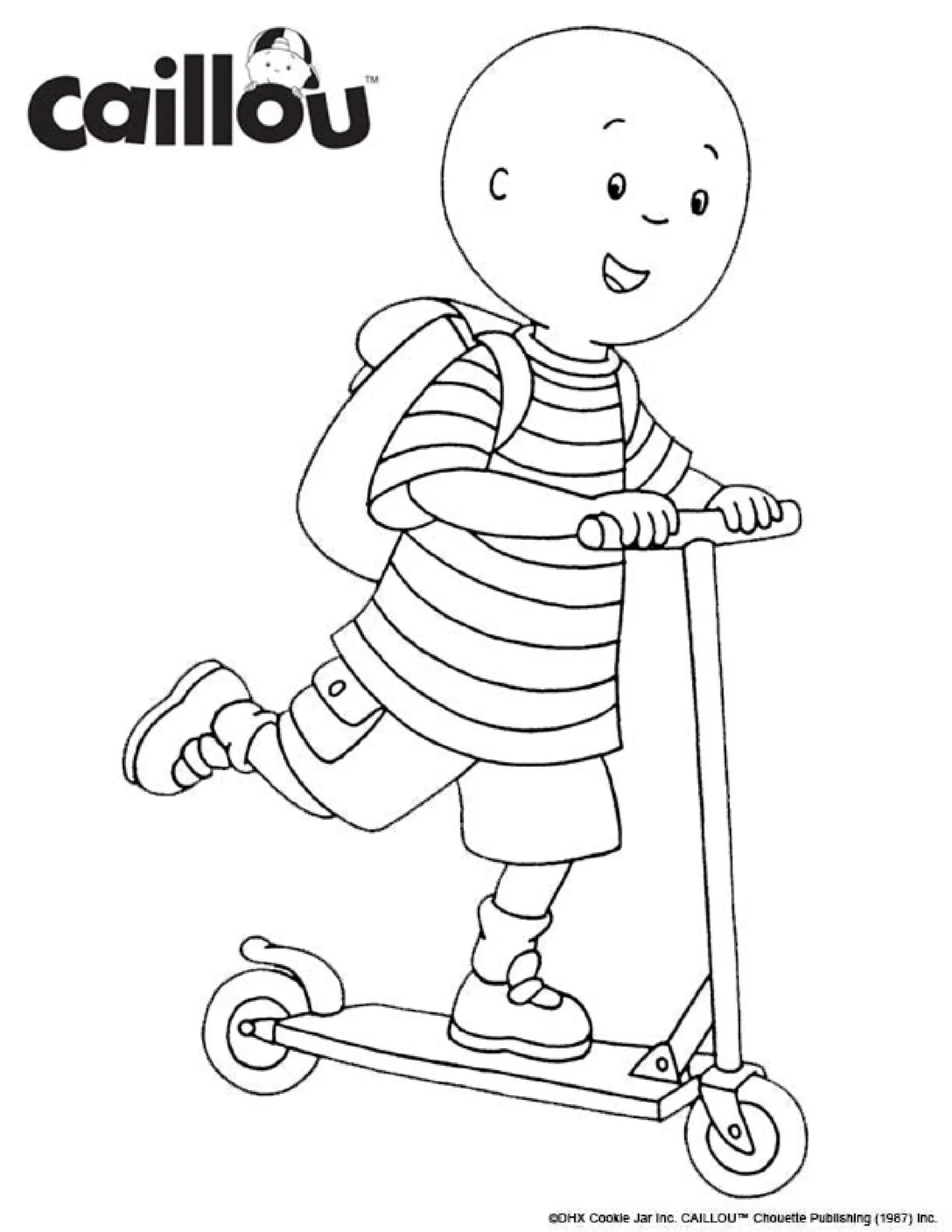 Coloriage Caillou Avec Une Trotinette Electrique - Caillou à imprimer
