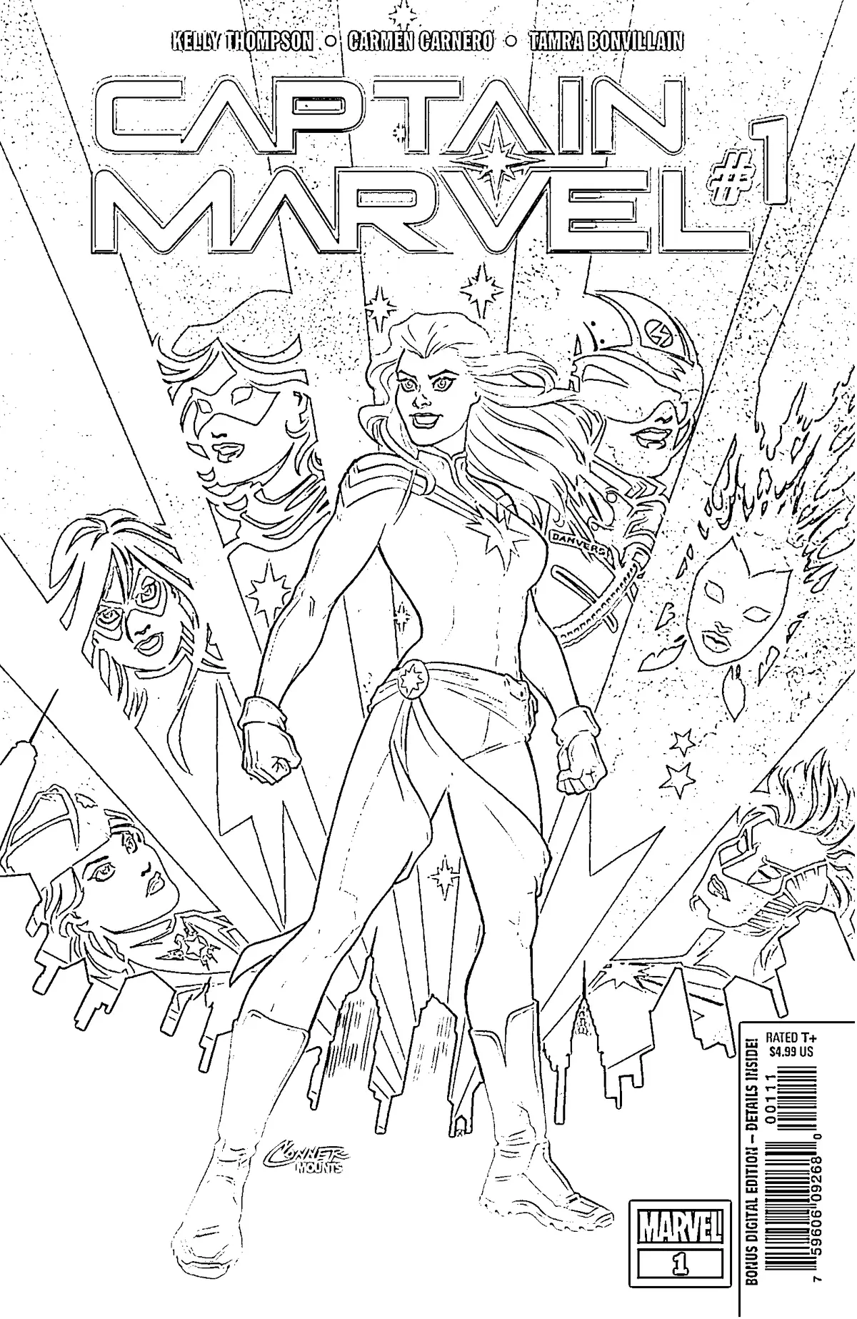 Dibujo de Capitana Marvel estilo cómic para colorear