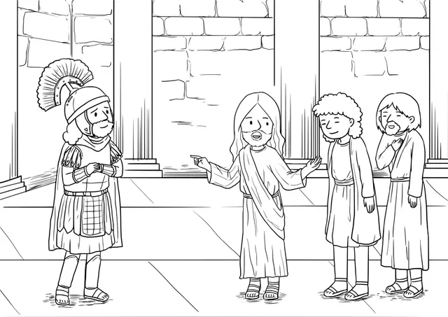 Coloriage Rencontre du Centurion avec Jésus Christ - Jésus à imprimer