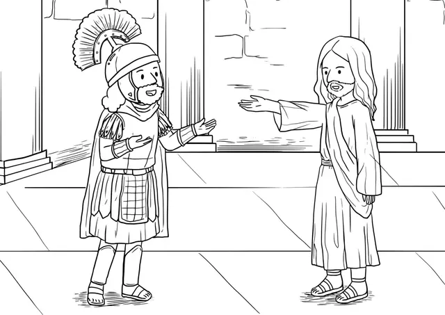 Coloriage Le centurion implorant Jésus pour son serviteur - Jésus à imprimer