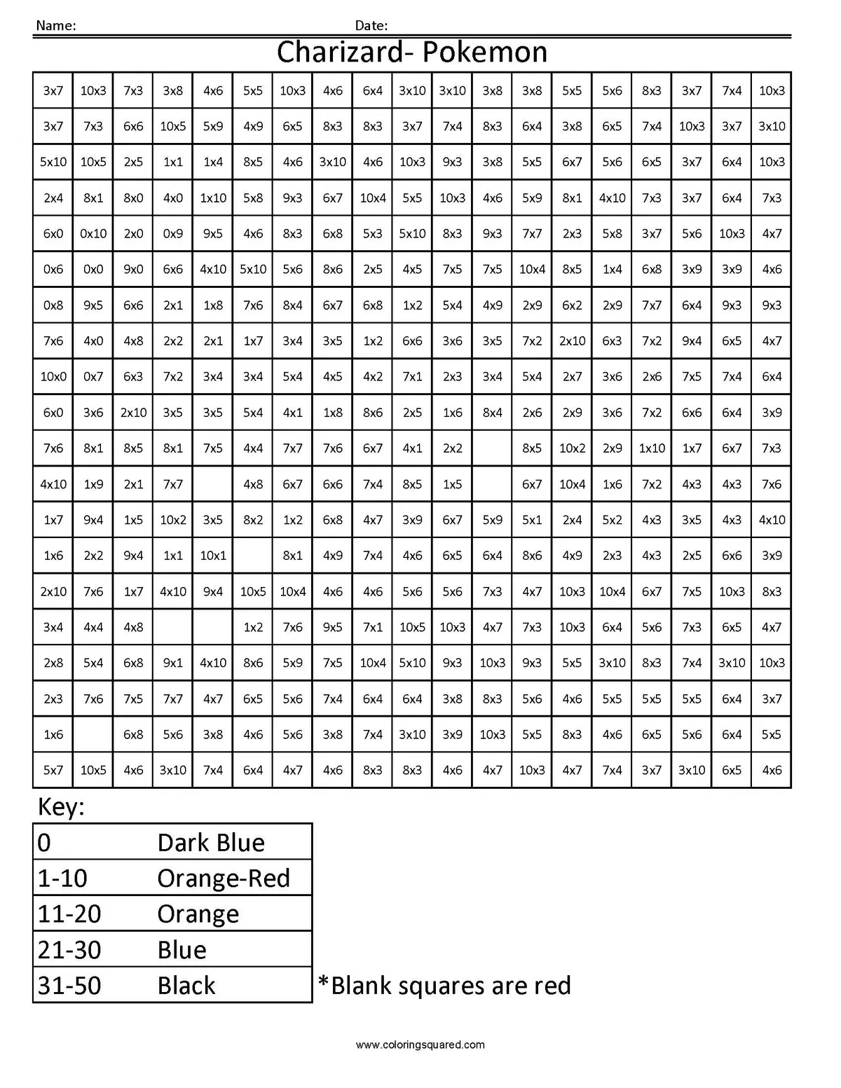 Ausmalbild Glurak Pokémon Multiplikation Ausmalbilder zum Ausdrucken