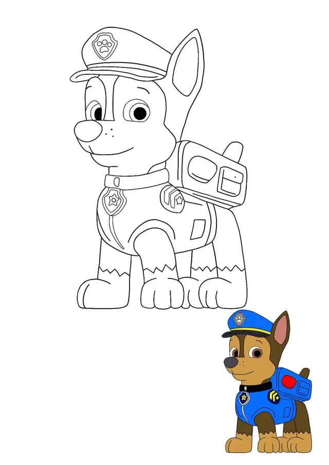 Coloriage Chase Adore Son Camion De Police Et Voiture - Chase Pat patrouille à imprimer