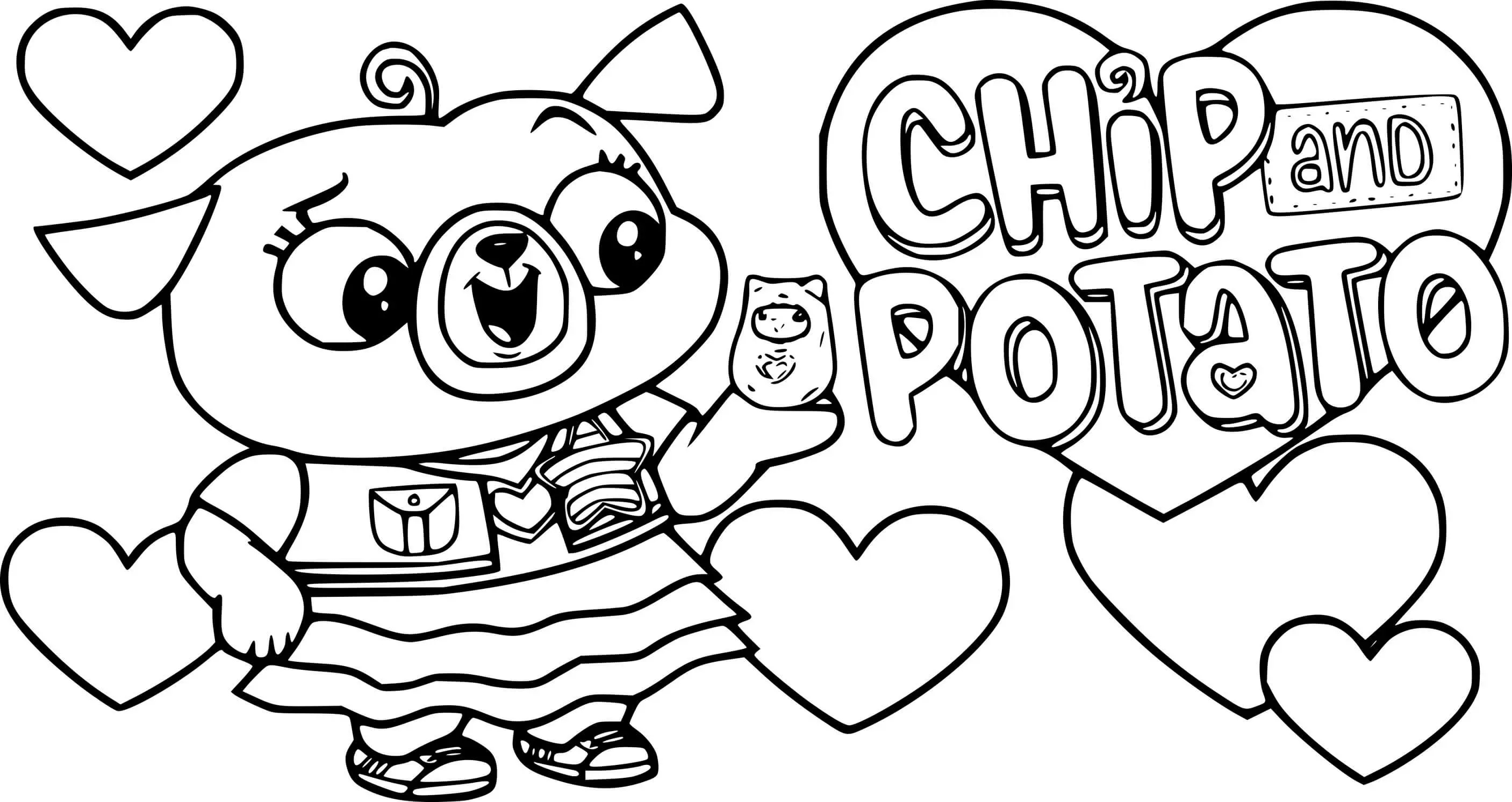 Coloriage Chip le carlin avec son jouet - Chip et patate à imprimer