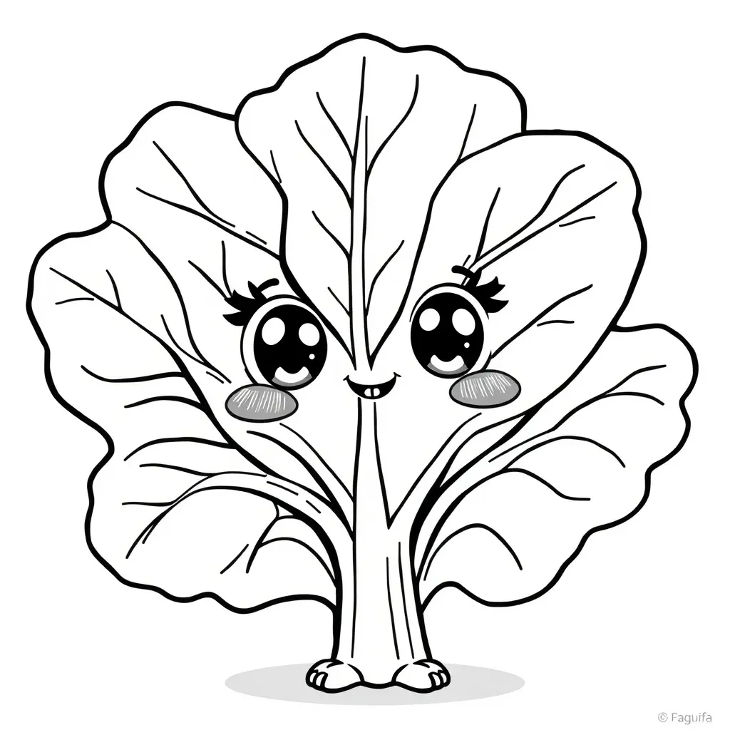 Coloriage Chou Frise Kale Légumes Kawaii - Legumes à imprimer