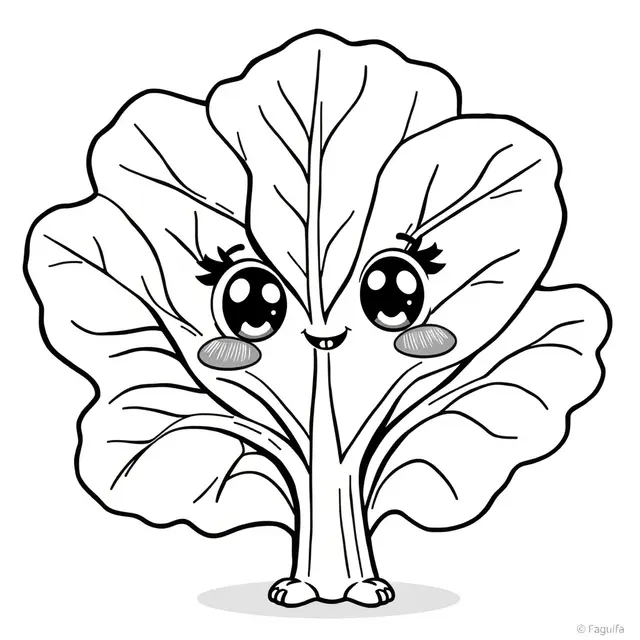 Coloriage Chou Frise Kale Légumes Kawaii - Legumes à imprimer