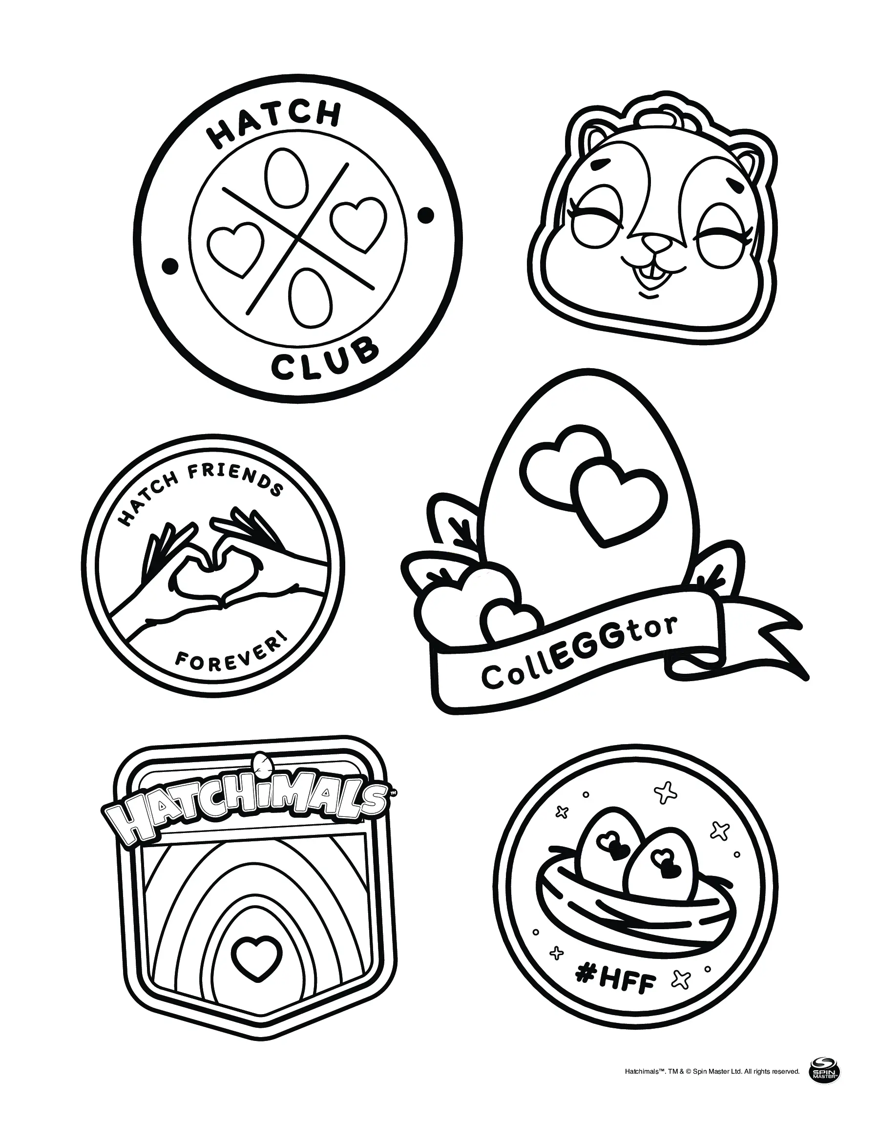 Coloriage Color Your Own Hatch Club Patches - Hatchimals à imprimer