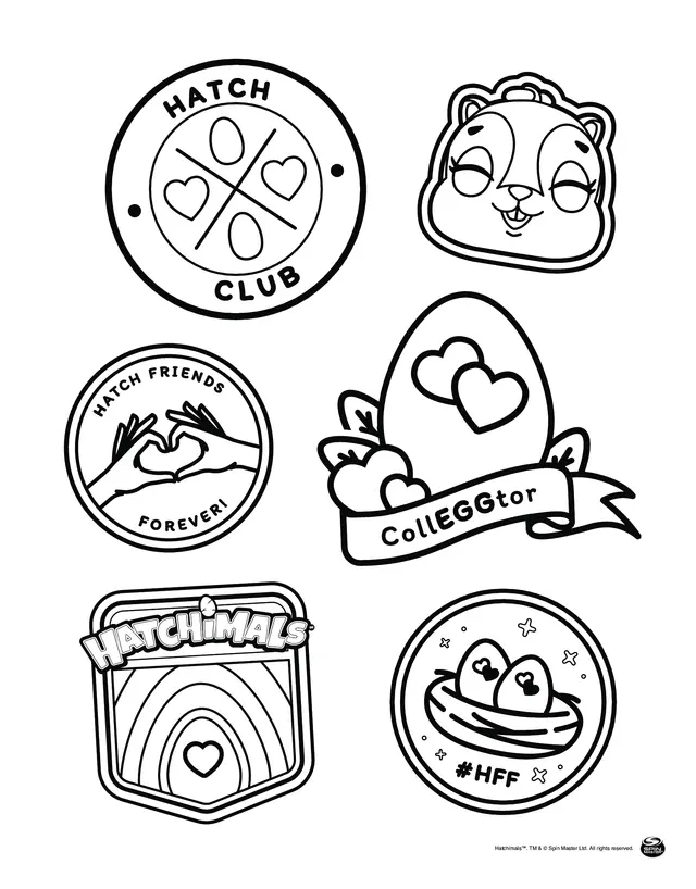 Coloriage Color Your Own Hatch Club Patches - Hatchimals à imprimer