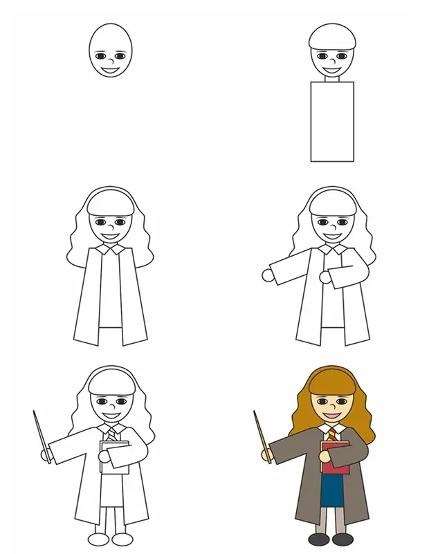 Coloriage Comment Dessiner Hermione Granger - Comment dessiner à imprimer