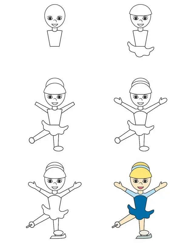 Kleurplaat Hoe teken je een schaatsende figuur om te printen