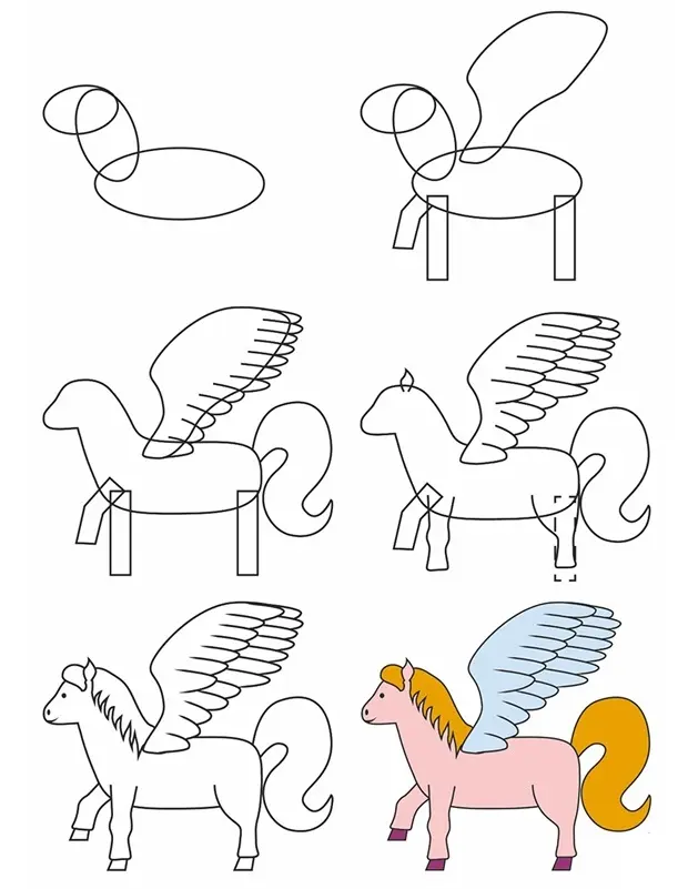 Kleurplaat Hoe teken je Pegasus om te printen