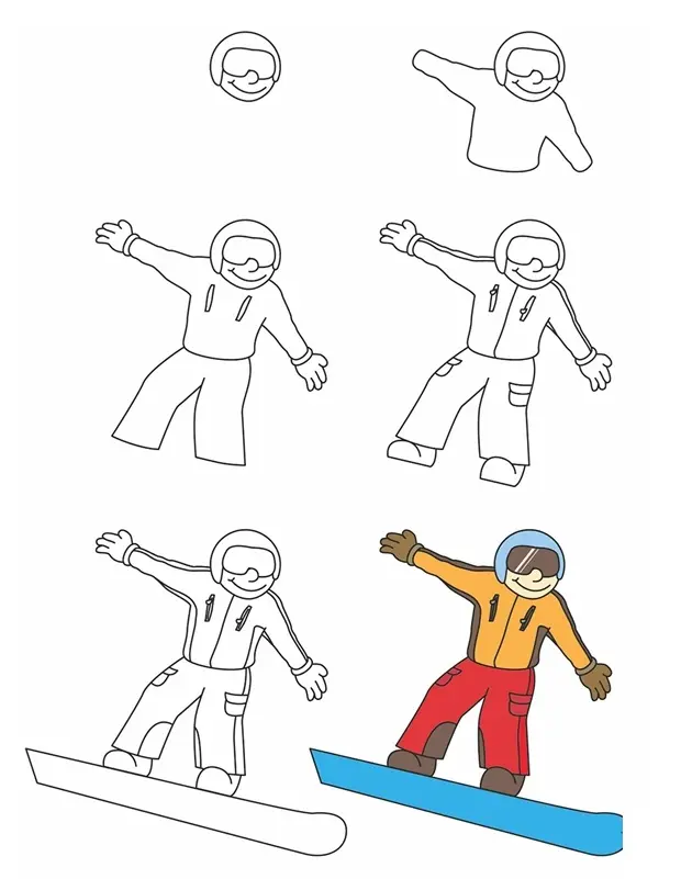 Kleurplaat Hoe teken je een snowboard om te printen