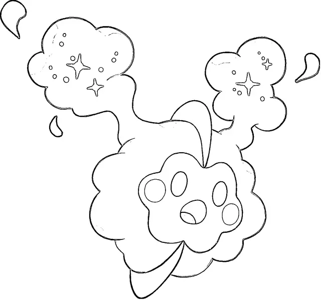 Coloriage Cosmog flottant entouré d'étoiles - Pokémon légendaire à imprimer