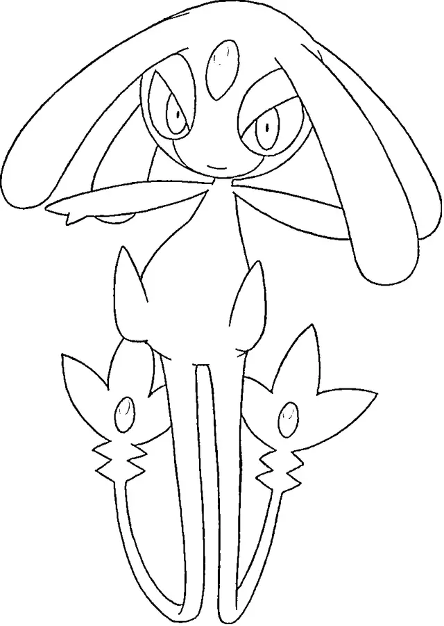 Coloriage Crefollet flottant dans les airs mystiquement - Pokémon légendaire à imprimer
