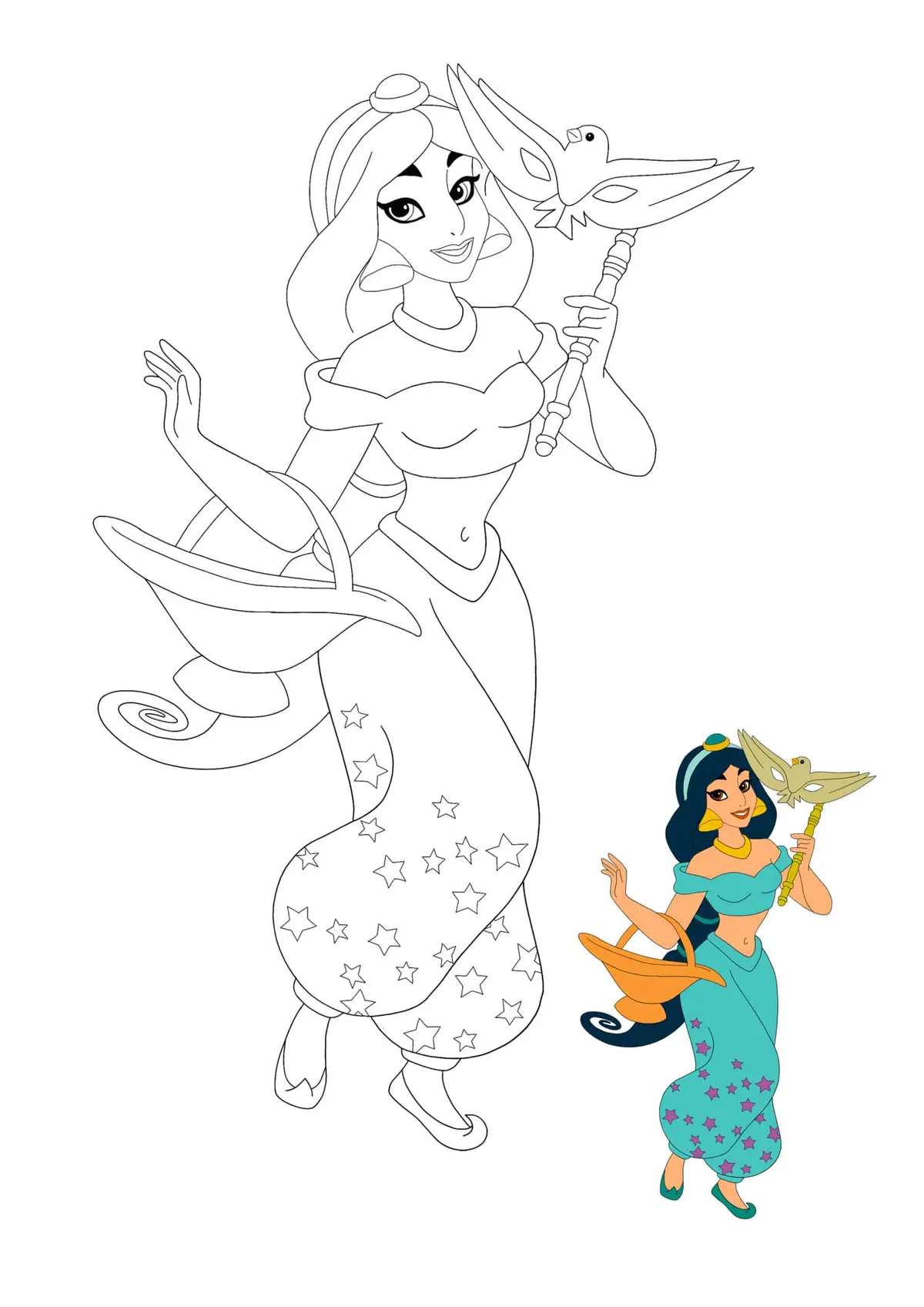 Coloriage Princesse Jasmine Mignonne - Princesse à imprimer