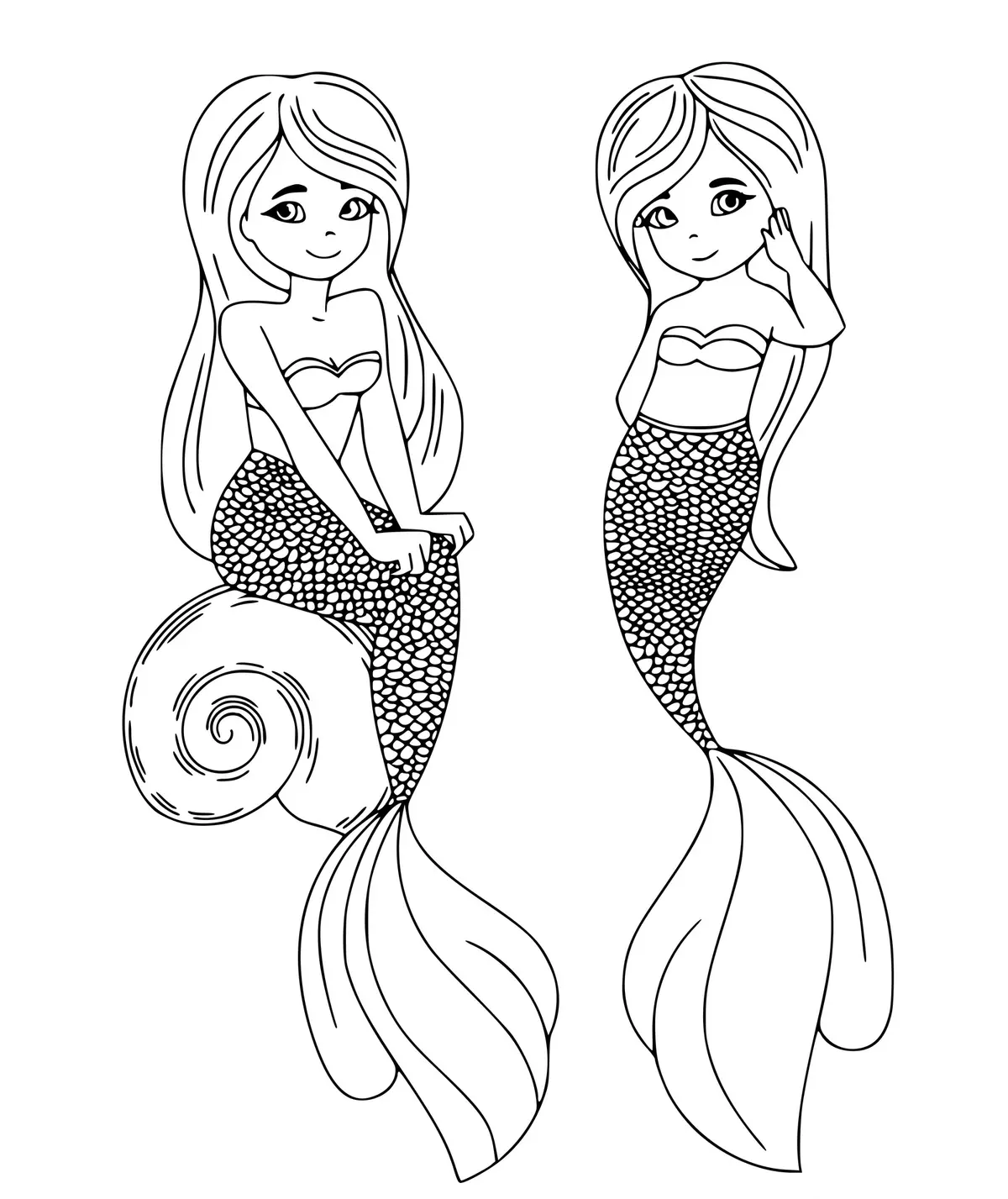 Coloriage Deux Douces Sœurs Sirènes - Sirène à imprimer
