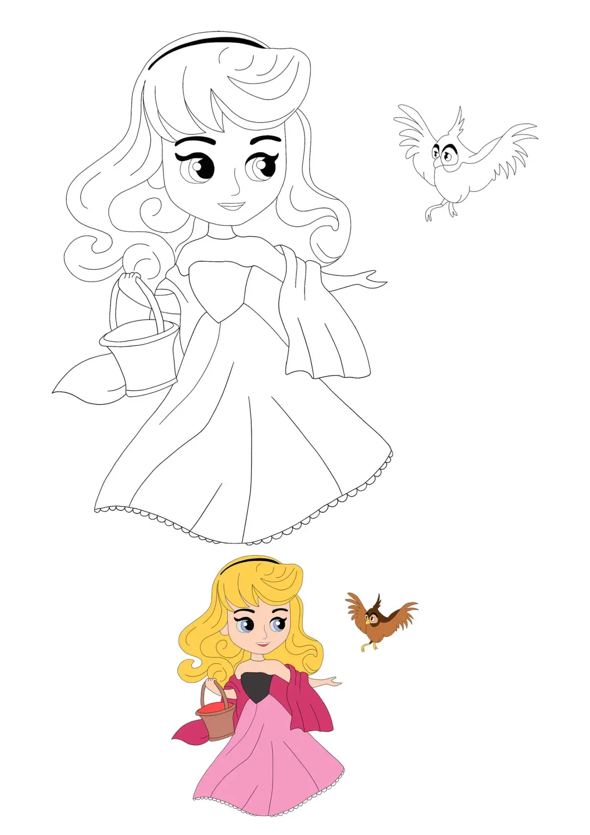 Coloriage Disney Princesse Aurora With Bird - Princesse à imprimer