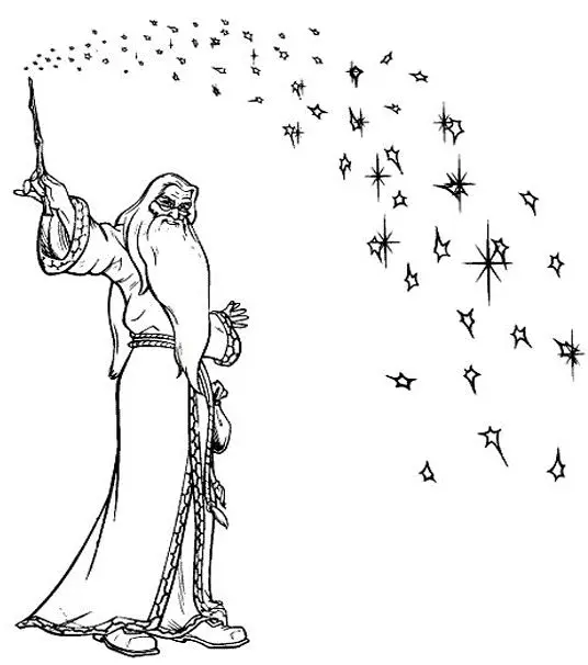 Coloriage Dumbledore Utilise Sa Baguette Magique - Harry potter à imprimer