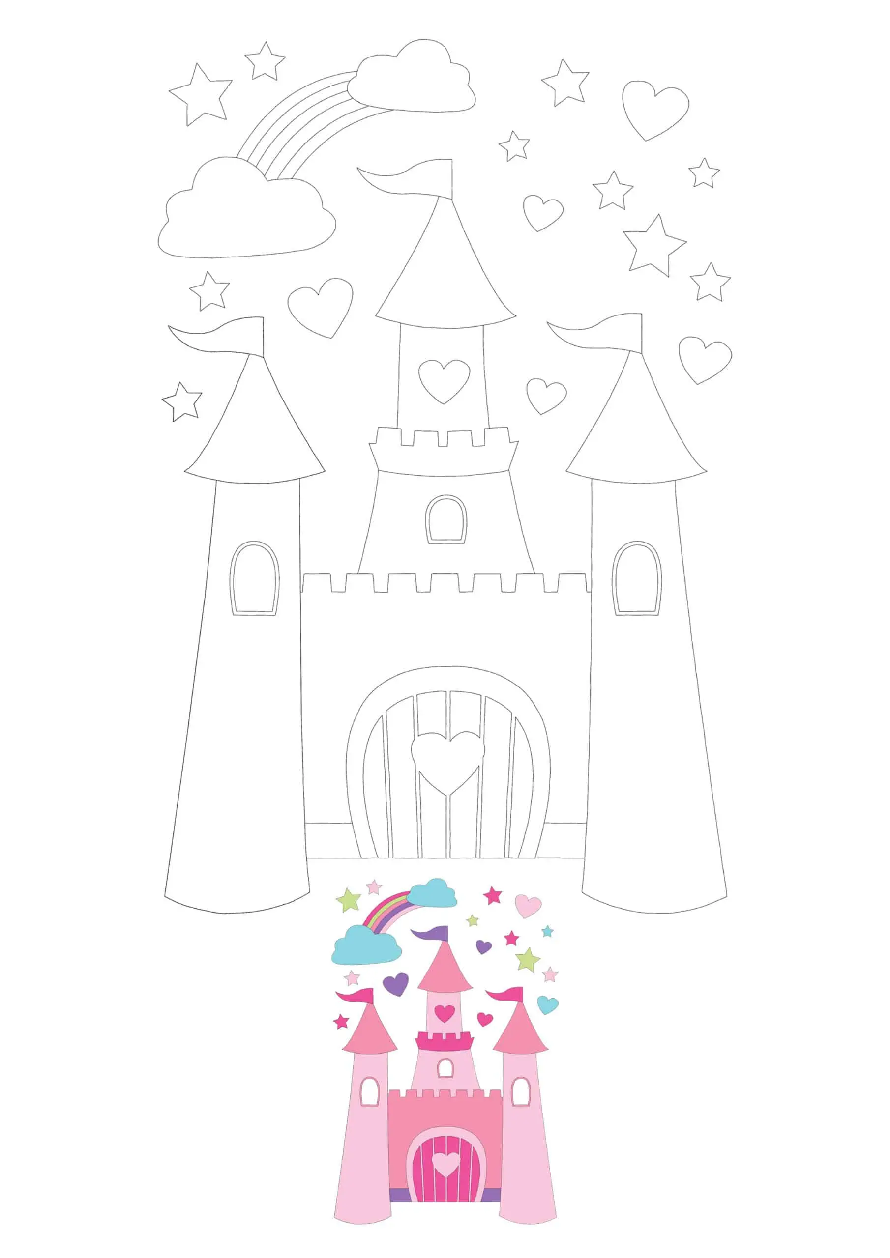 Coloriage Château de Princesse Simplifié - Princesse à imprimer