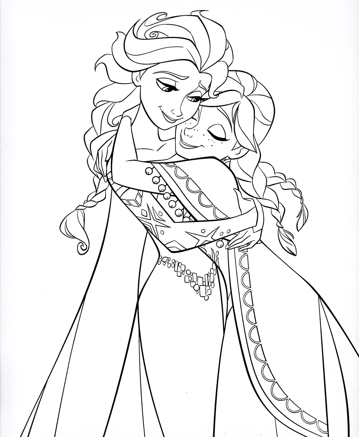 Elsa Gives a Hug coloring page to print