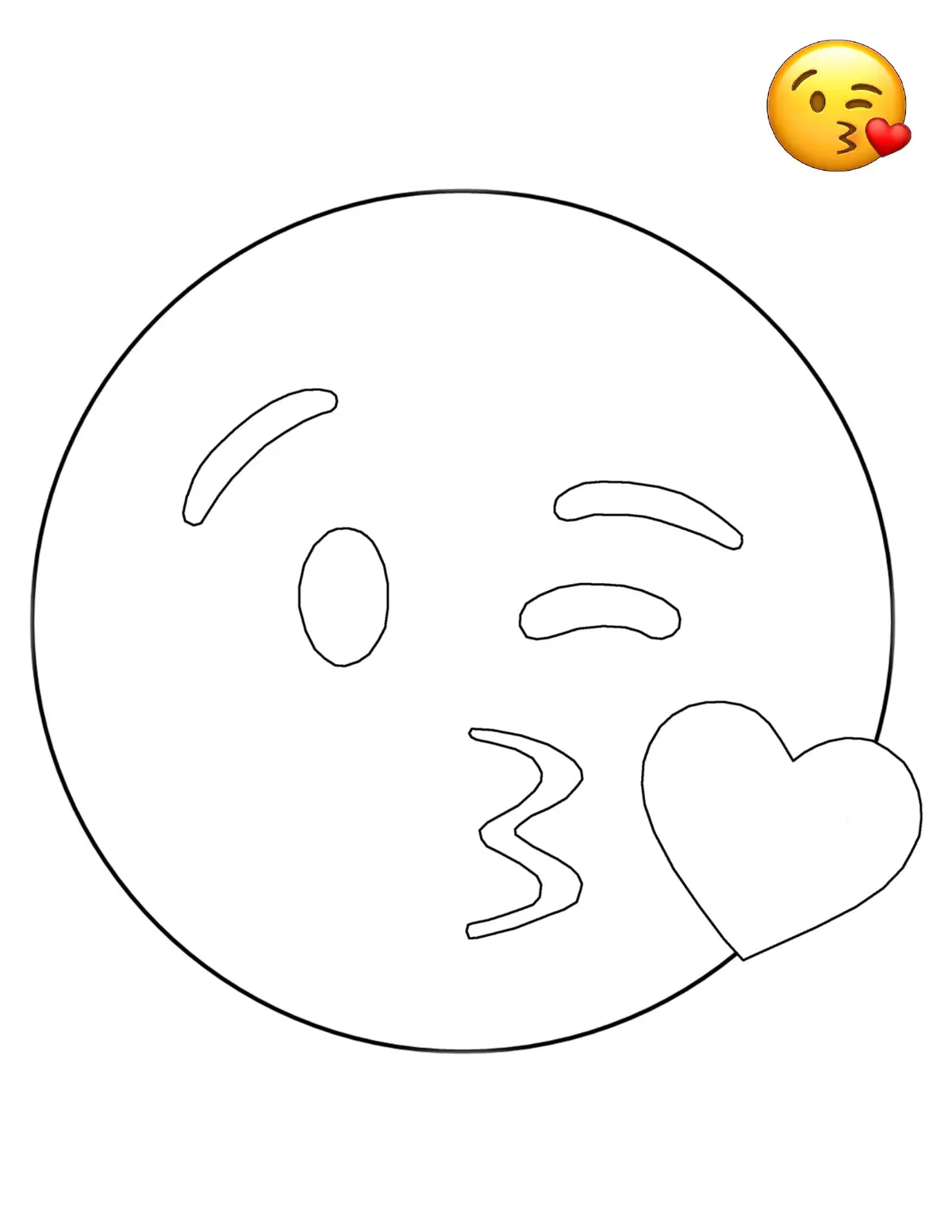 Disegno di Emoji faccina che manda un bacio da stampare