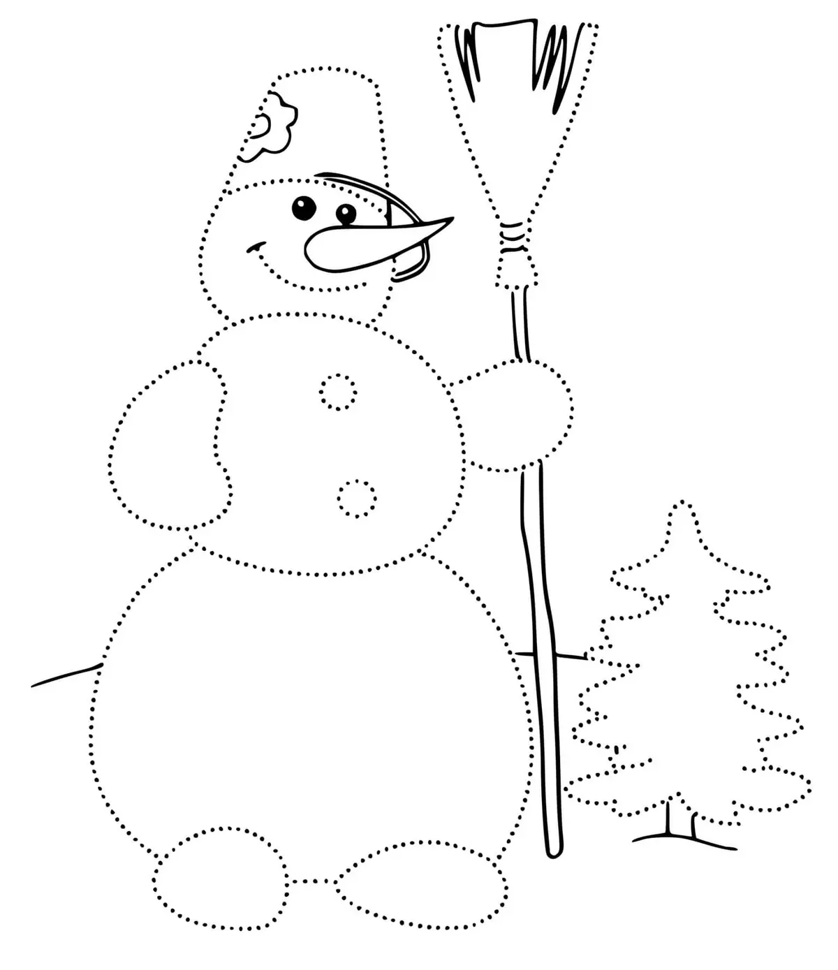 Ausmalbild Schneemann Umriss nachfahren und ausmalen zum Ausdrucken
