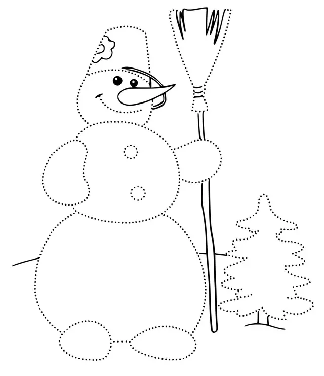 Coloriage Encerclez Le Contour Puis Colorez Le Bonhomme De Neige - Hiver à imprimer