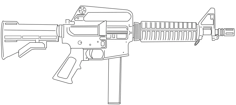 Coloriage Evers Colt 9mm Smg - Militaire à imprimer
