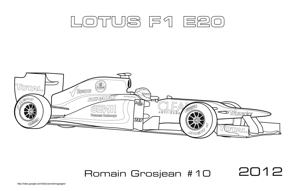 Coloriage Lotus F1 E20 Romain Grosjean 2012 - Voiture à imprimer
