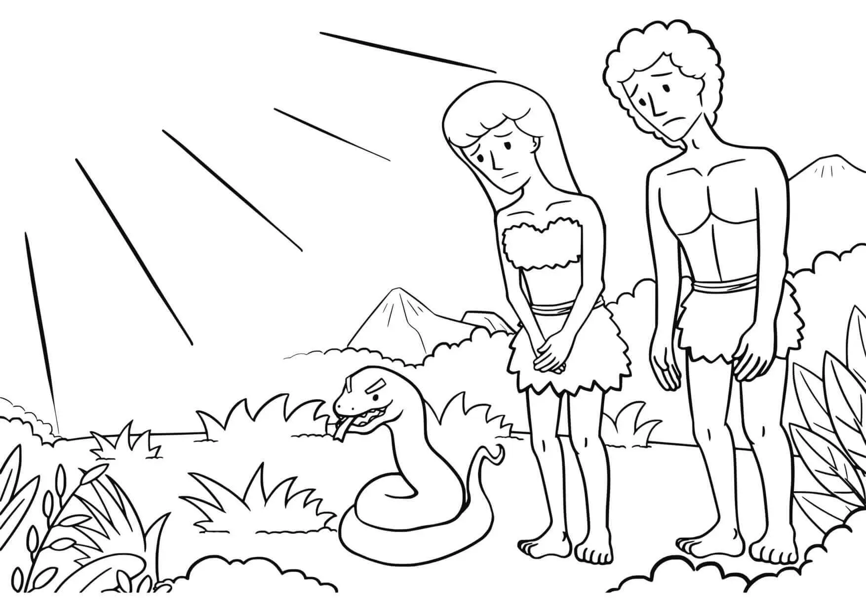 Coloriage Adam et Ève au jardin d'Éden - Jésus à imprimer