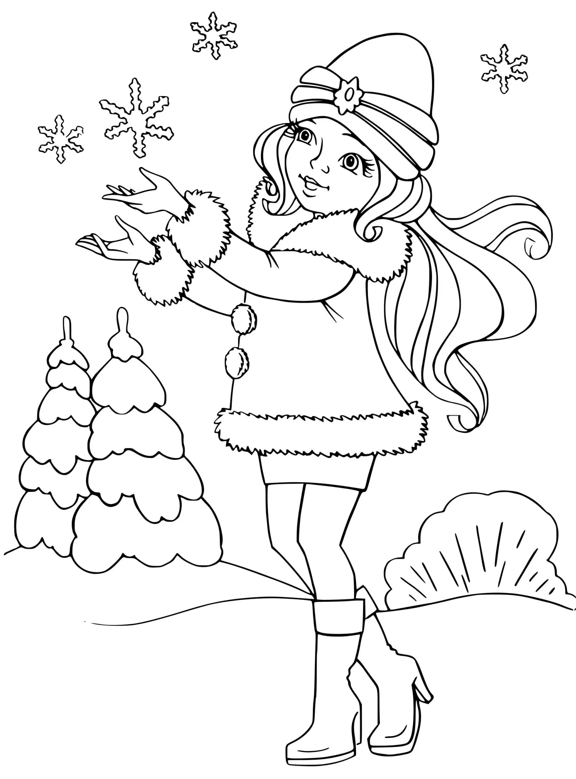 Coloriage Fille En Habits D'hiver - Hiver à imprimer