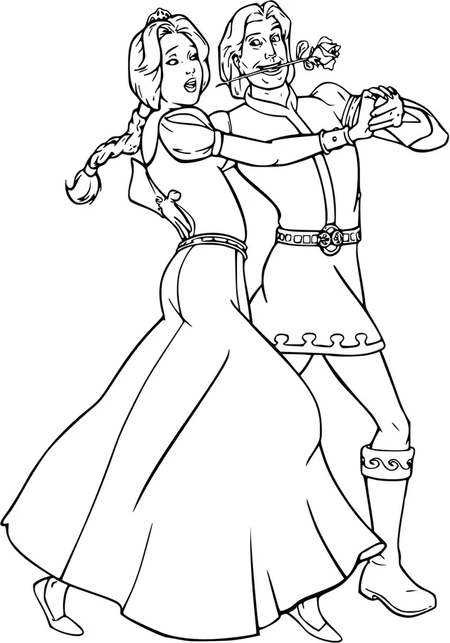 Coloriage Fiona Et Charmant Dansent - Shrek à imprimer