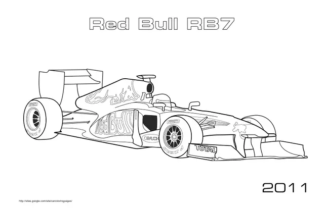 Coloriage Red Bull RB6 2011 en compétition - Formule 1 à imprimer