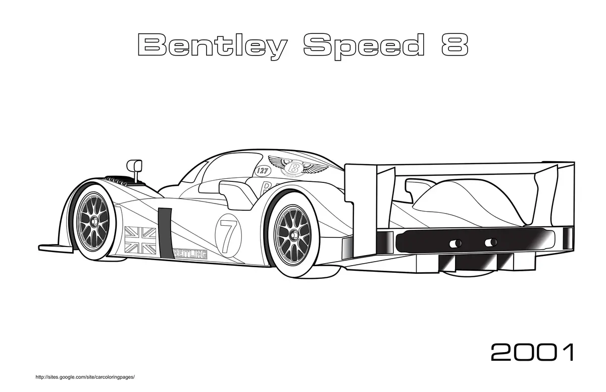 Legendary Bentley Speed 8 2001 Race Car coloring page to print