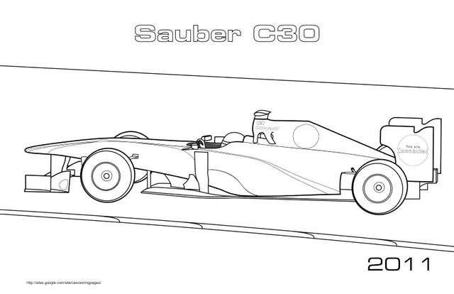Coloriage Sauber C30 formule 1 sur circuit - Formule 1 à imprimer