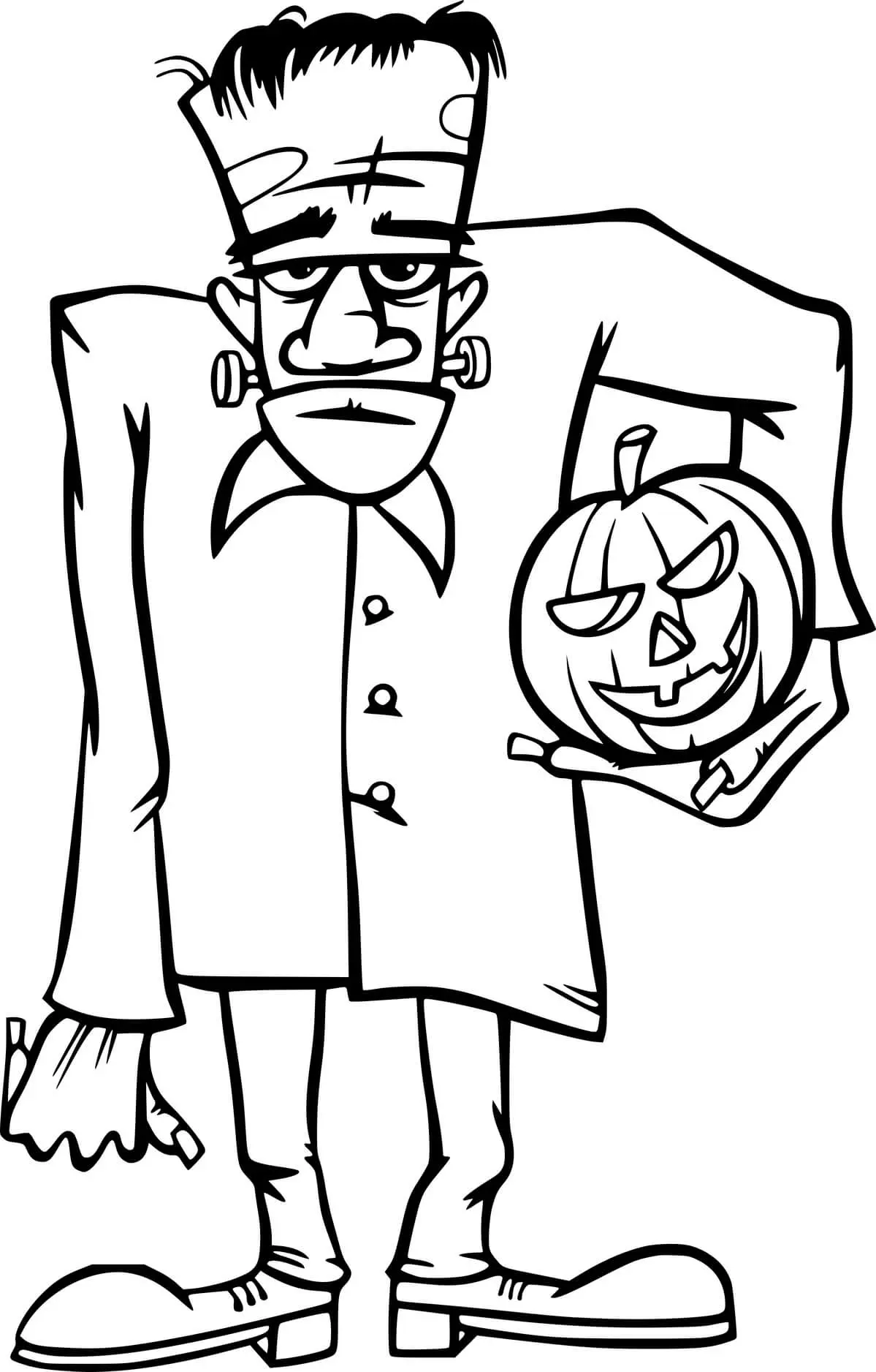 Coloriage Frankenstein Avec Une Citrouille - Frankenstein à imprimer