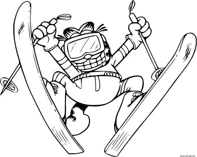 Coloriage Garfield Expert Skieur Saut Ski - Ski à imprimer