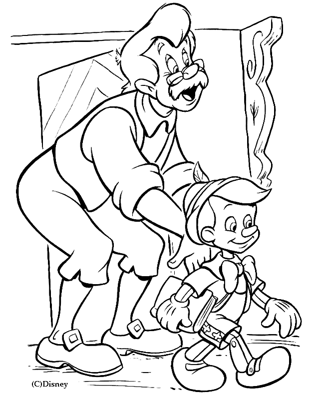 Coloriage Geppetto Laisse Partir Pinocchio A L'École - École à imprimer