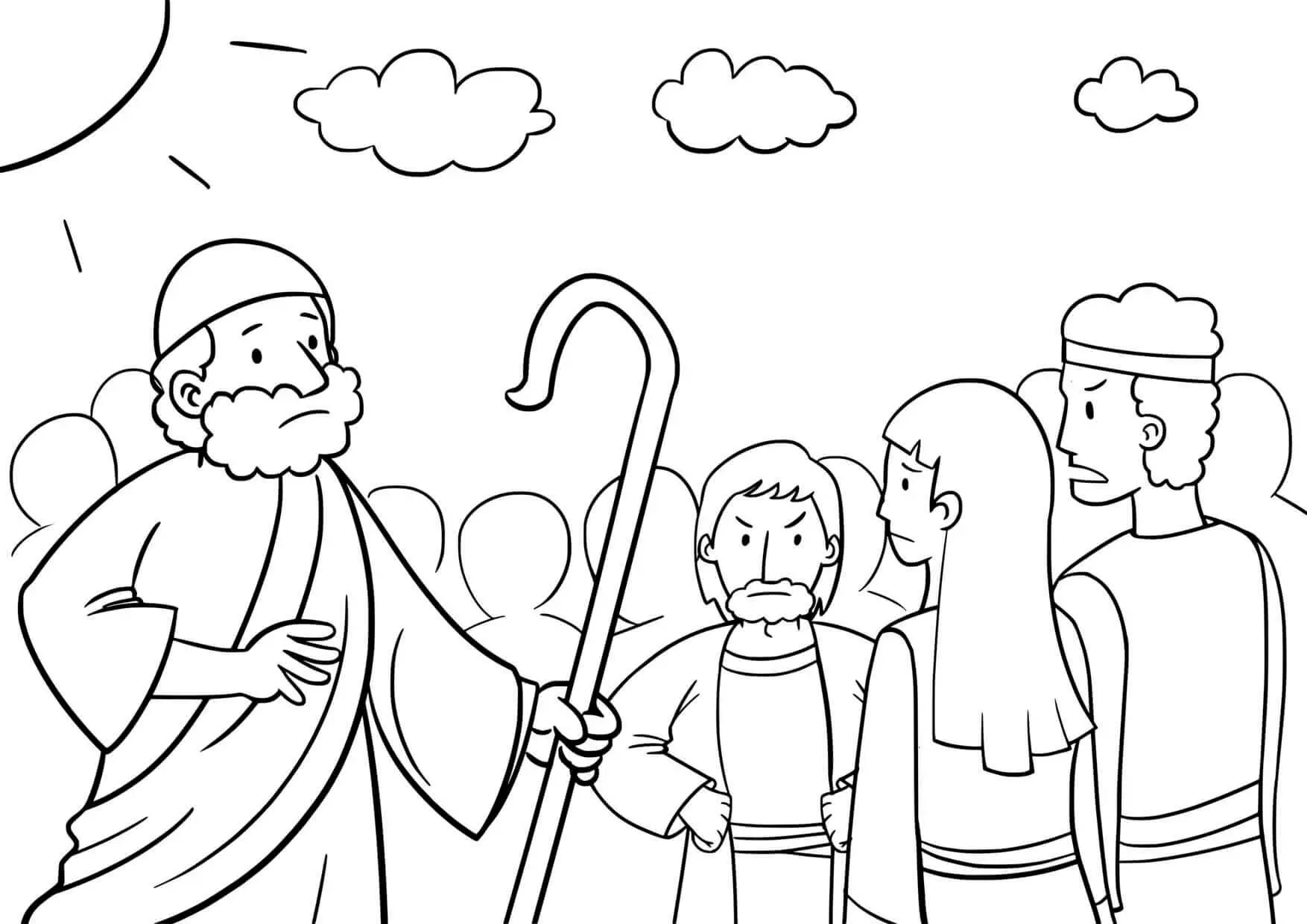 Coloriage Moïse et le Pharaon lors de l'Exode - Jésus à imprimer