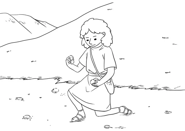 Coloriage David vainqueur face à Goliath - Jésus à imprimer