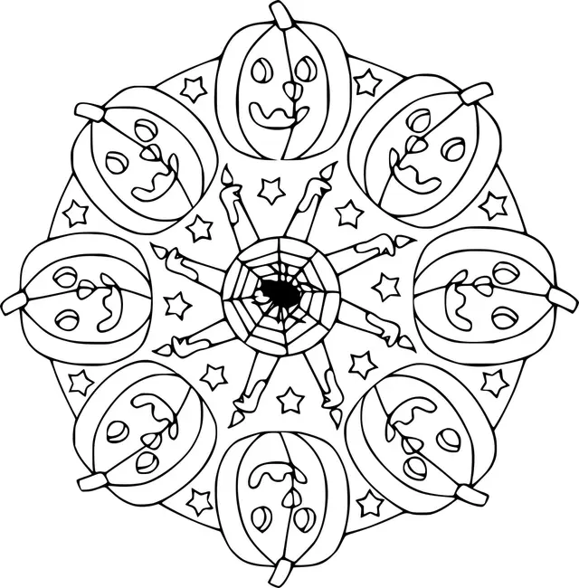 Coloriage Halloween Mandala Avec Citrouilles Et Chandelles - Halloween adulte à imprimer