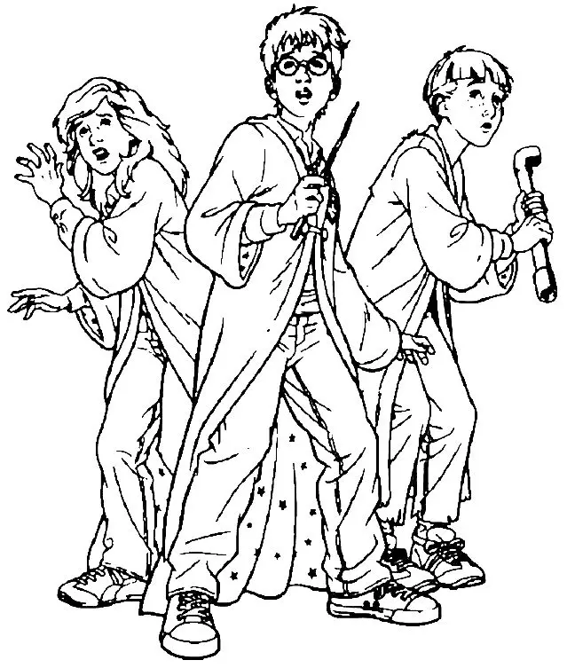 Coloriage Harry Hermione Et Ron - Harry potter à imprimer