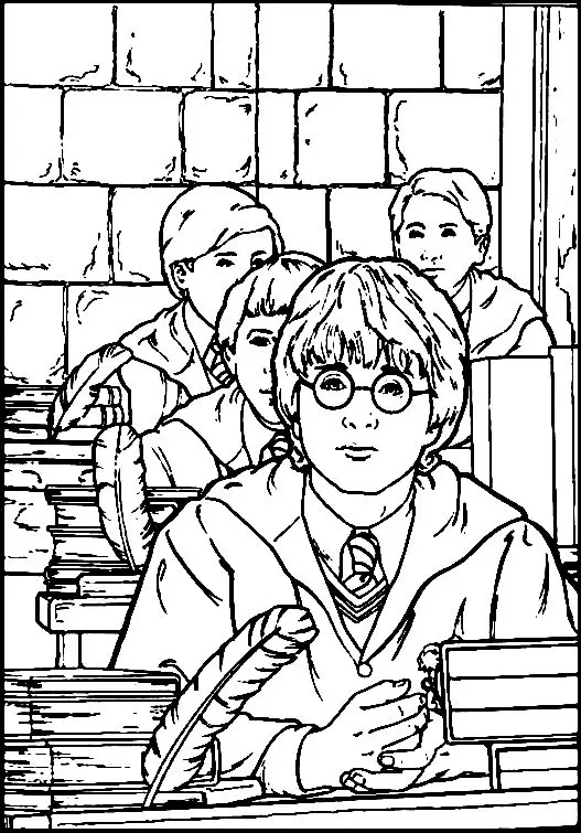 Coloriage Harry En Classe A Poudlard - Harry potter à imprimer