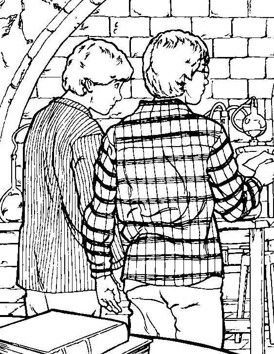 Coloriage Harry Et Ron En Classe - Harry potter à imprimer