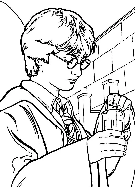 Coloriage Harry Fait Une Experience - Harry potter à imprimer